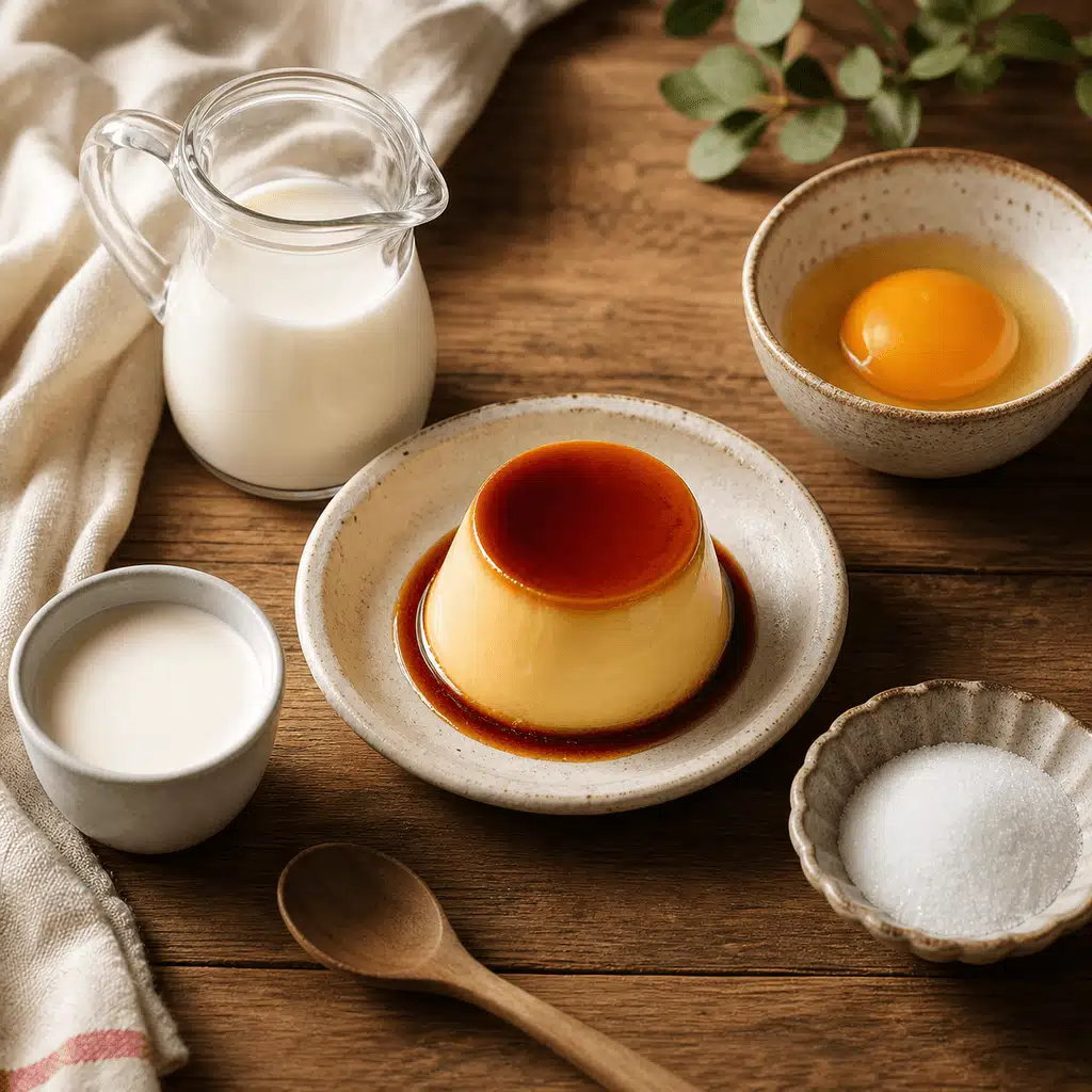 牛乳と卵と生クリームと砂糖を合わせるぷりんの配合